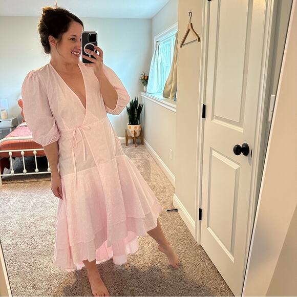 NWT GANNI Pink White Floral Poplin Wrap Maxi Dress 36 Small - Picture 4 of 14